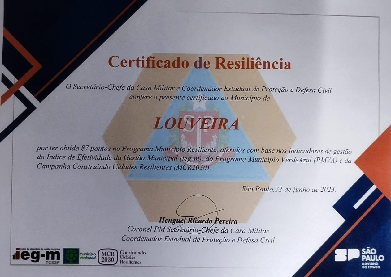 certificado prêmio municipios resilientes